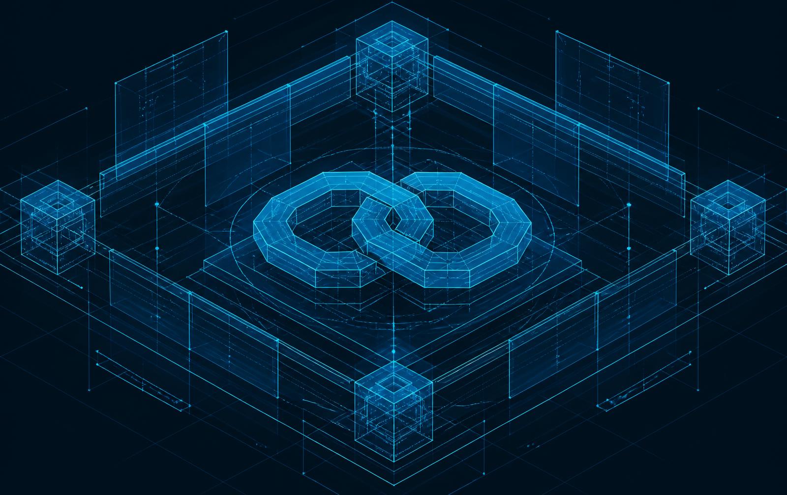 Isometric wireframe diagram of a layered secure system architecture